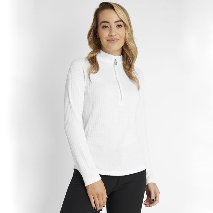 Gloria Waffle Zip Neck Top | Green Lamb