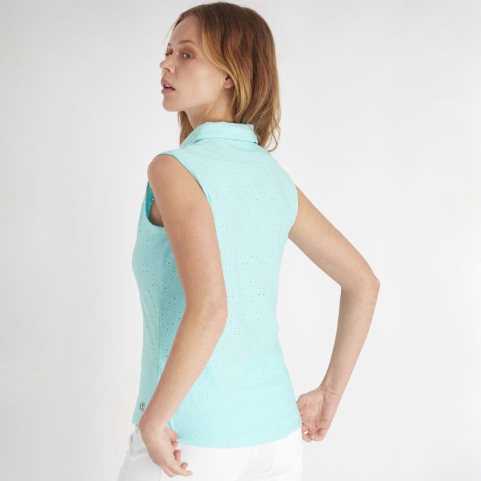 Naja Sleeveless Broderie Anglaise Polo | Green Lamb